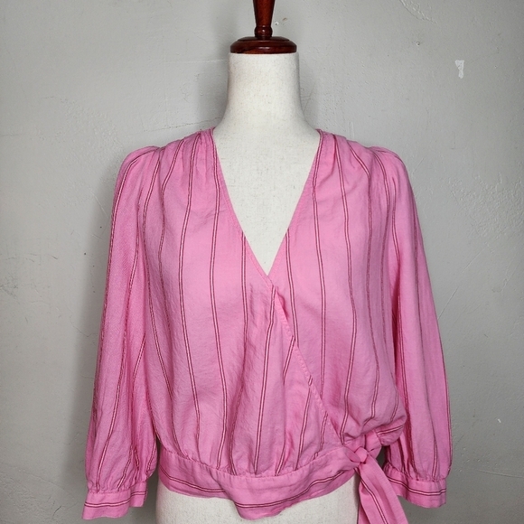 Madewell Cecilia Pink Stripe Wrap Top Size Medium - Picture 1 of 8